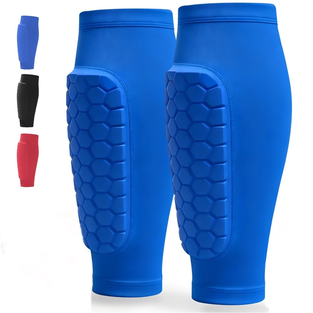 NEW Kids Compression Soccer Sports Shin Pad Guards Honeycomb Size Small Blue